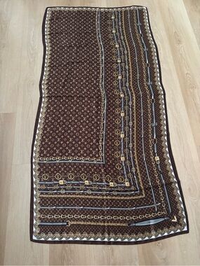Brown and Gold Monogram Chain Silk Scarf